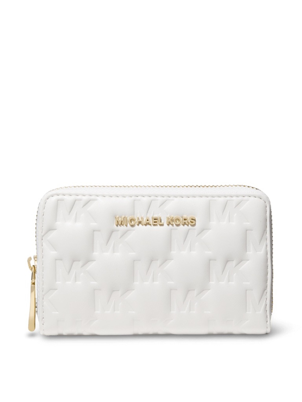 NWOT Michael Kors White Quilted Zip Card Wallet with Gold Hardware